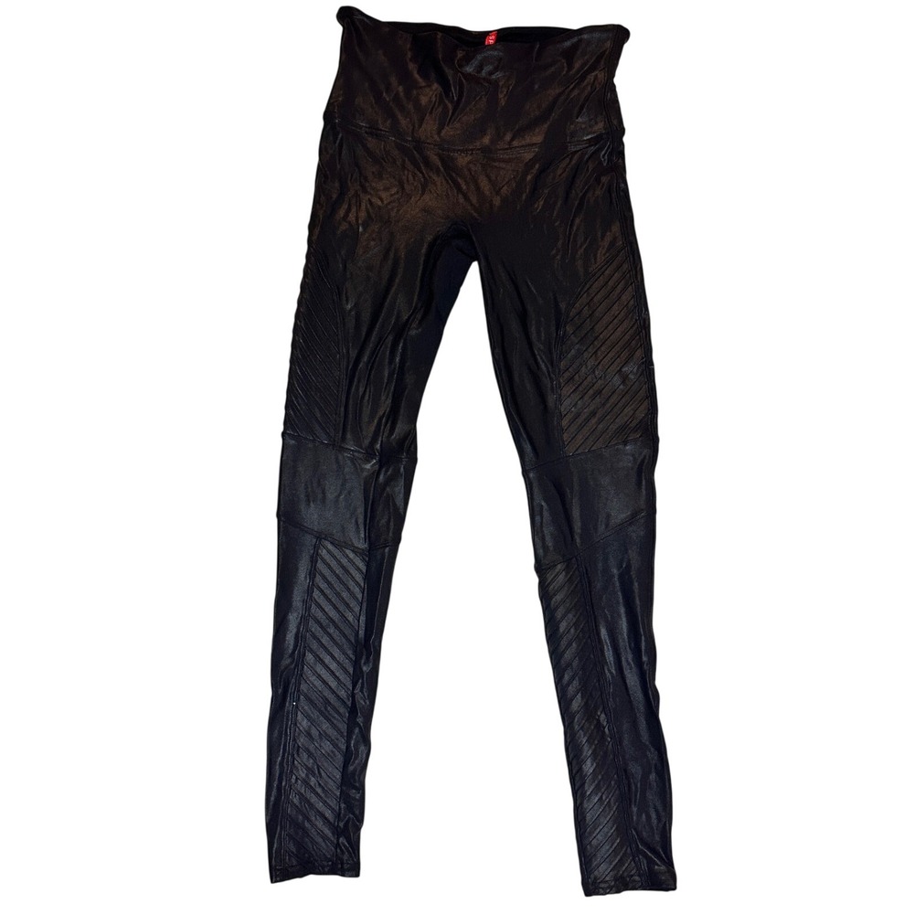 SPANX Faux Leather Moto Leggings Black‎ Size Large High Waist Shaping Pants